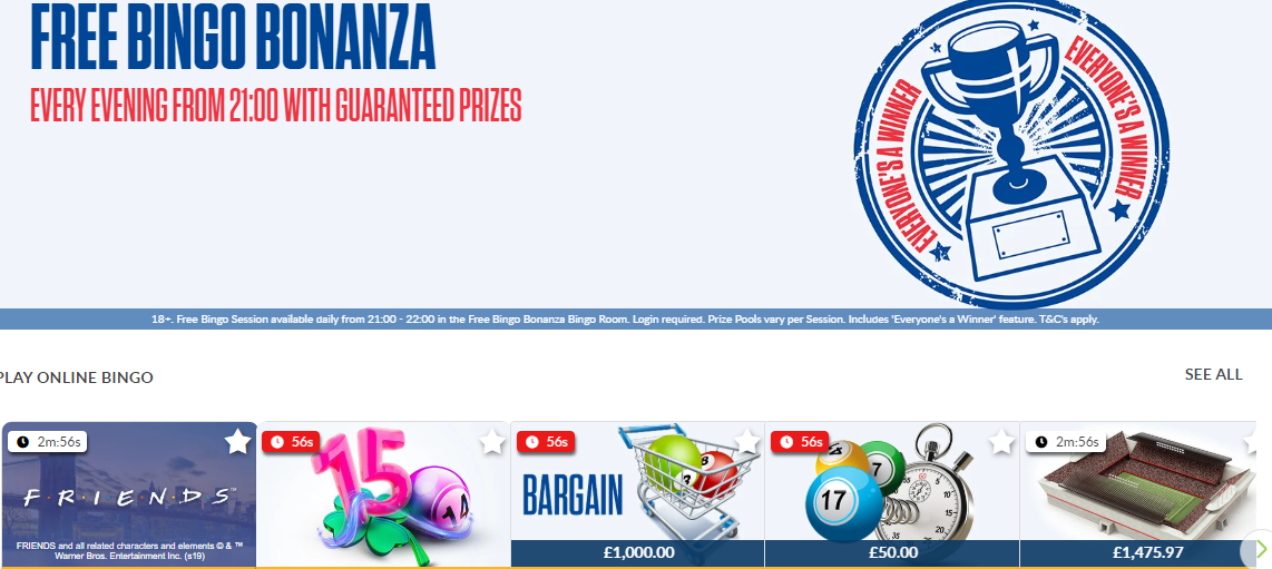 screenshot of Coral online free bingo bonanza