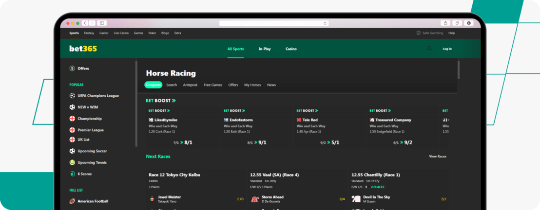 horse racing market on bet365 website