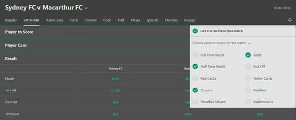 Screenshot from bet365 on 30/03/2022 at 09:03am GMT.