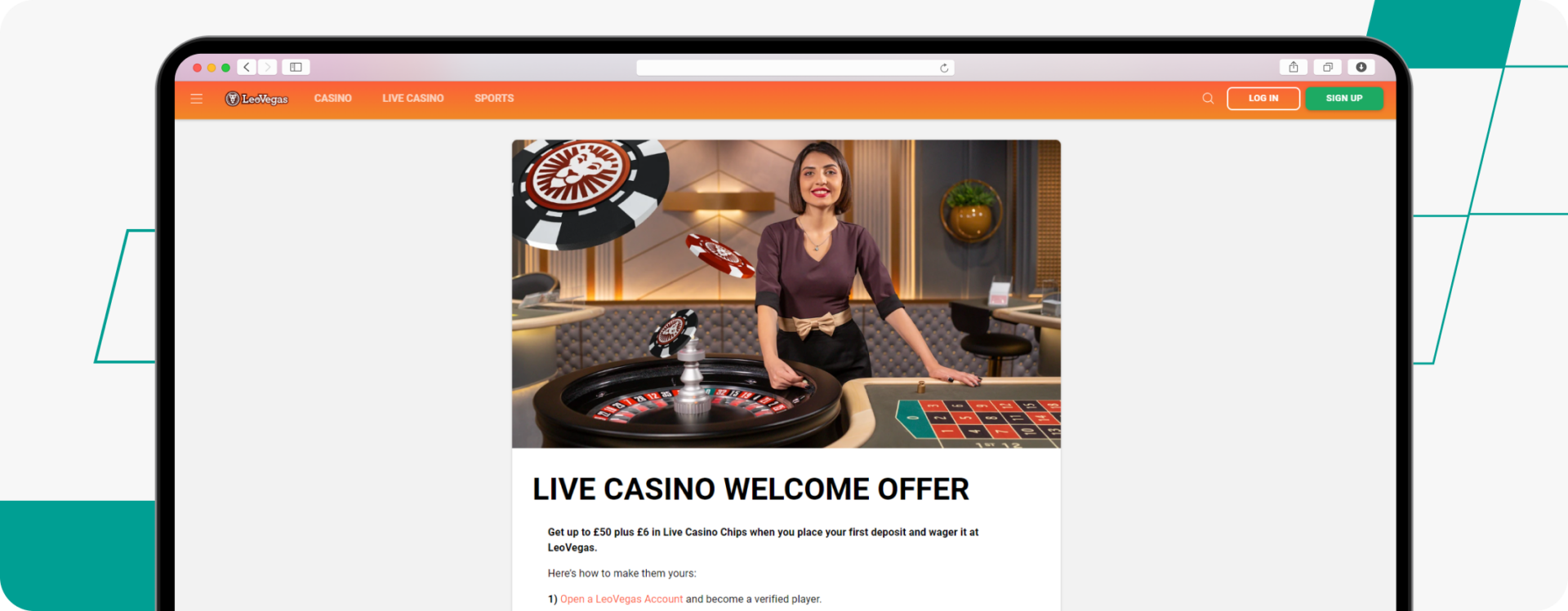 LeoVegas Live Casino Welcome offer desktop screenshot