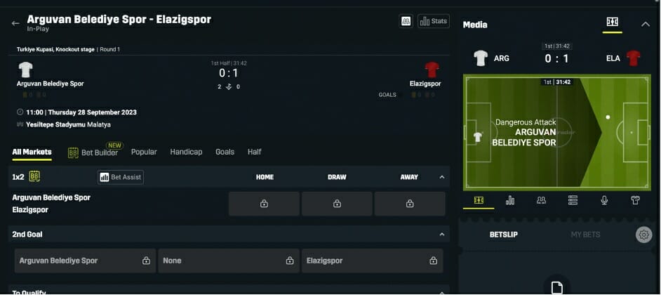 DAZN Bet in-play betting screenshot