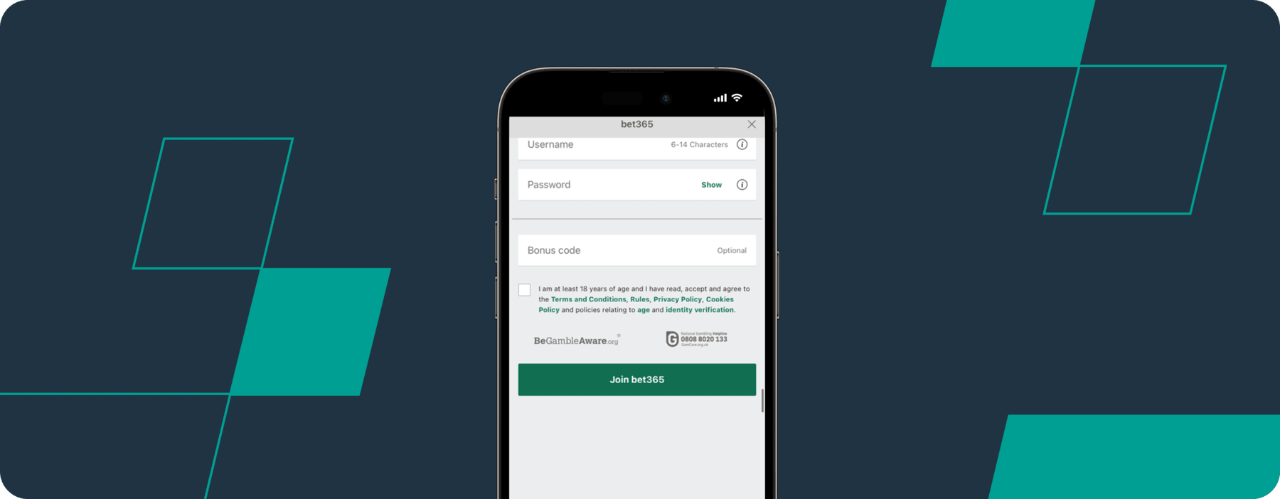 bet365 registration screenshot