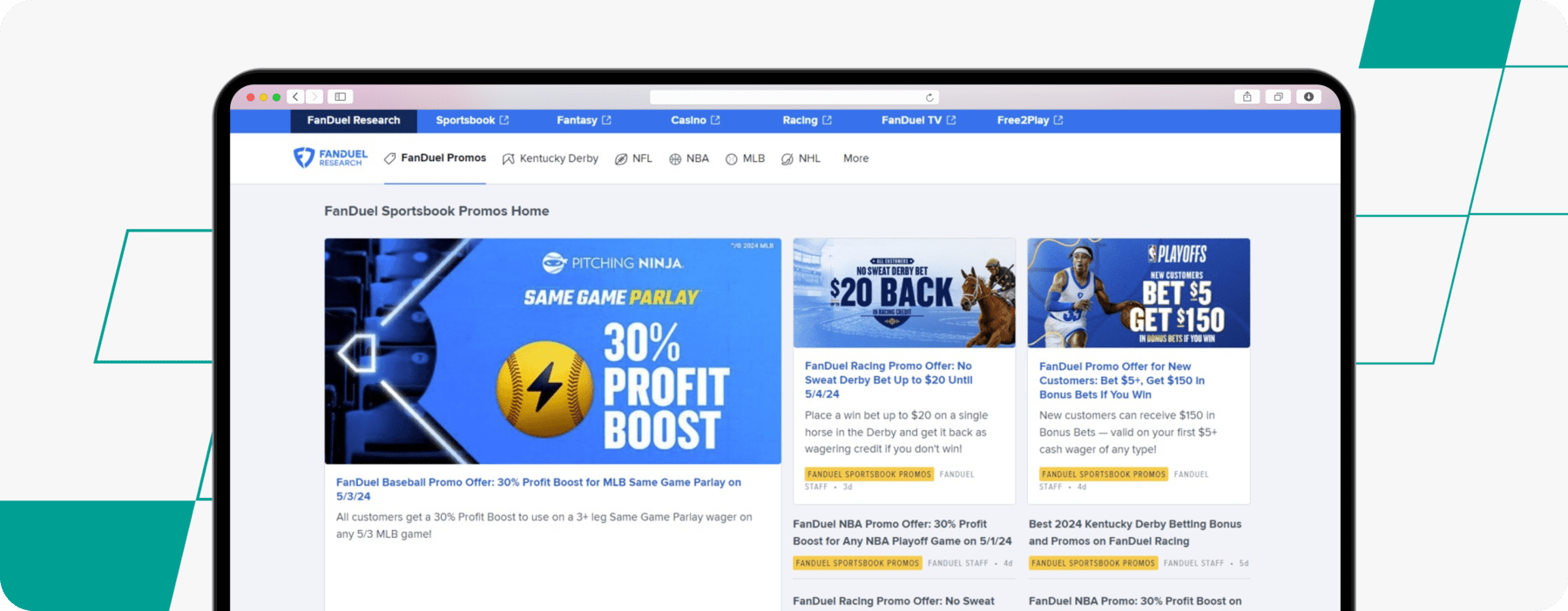 screenshot of fanduel sportsbook promotions page